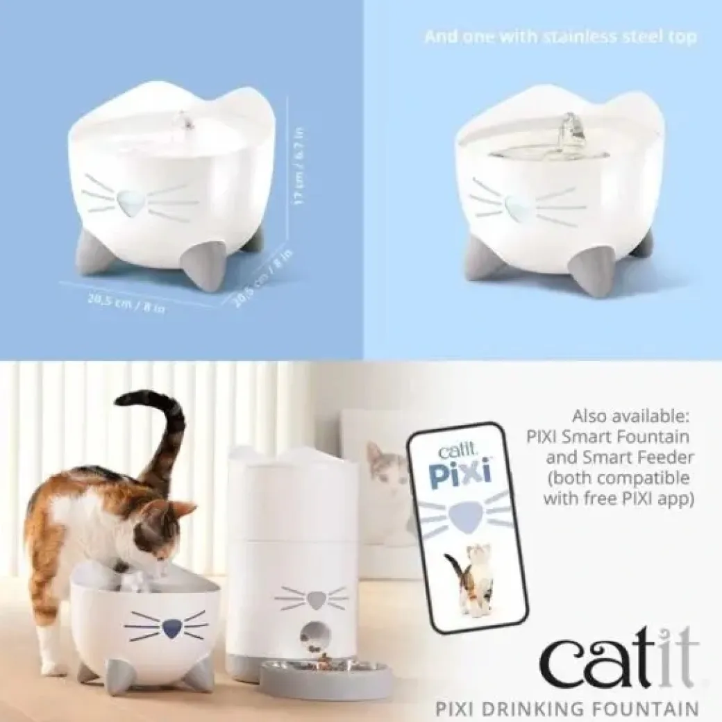 Catit Pixi Drikkefontæne i Hvid med Rustfrit stål