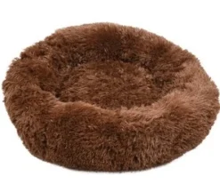Cushion Krems fluffy rund hundeseng small mørkebrun