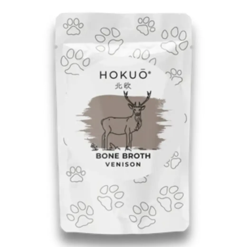 Hokuo Venison Bone Broth 100 ml - naturlig hjortebouillon med reishi til hunde og katte