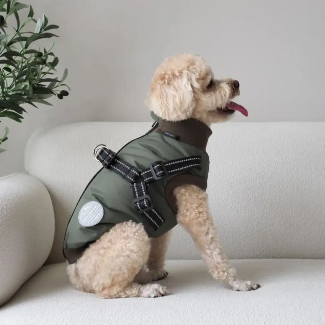 Hundejakke Thor med indbygget sele Grøn S
