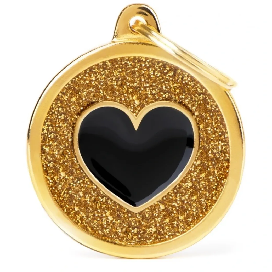 Hundetegn My Family Shine cirkel med hjerte stor guld