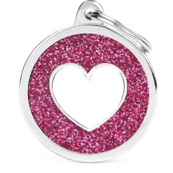 Hundetegn My Family Shine cirkel med hjerte stor pink og hvid