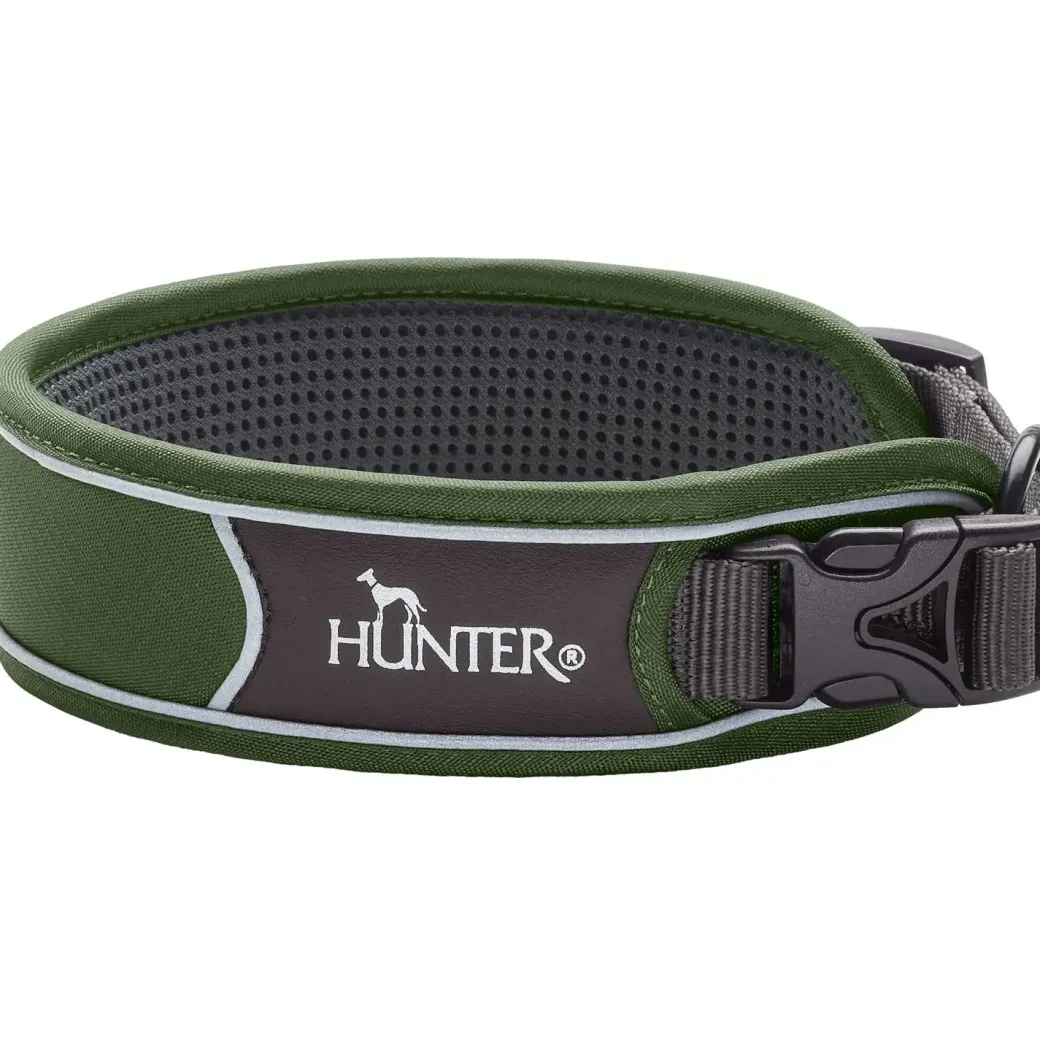 Hunter Halsbånd Divo S Grøn/Grå - justerbart hundehalsbånd (25-35 cm, B 4 cm)
