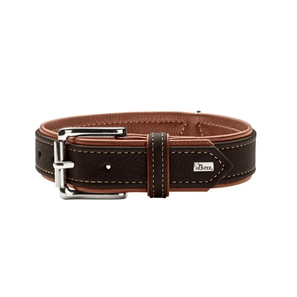 Hunter Hundehalsbånd læder Canada Elg Str.30 Sort/Cognac - 21-25 cm