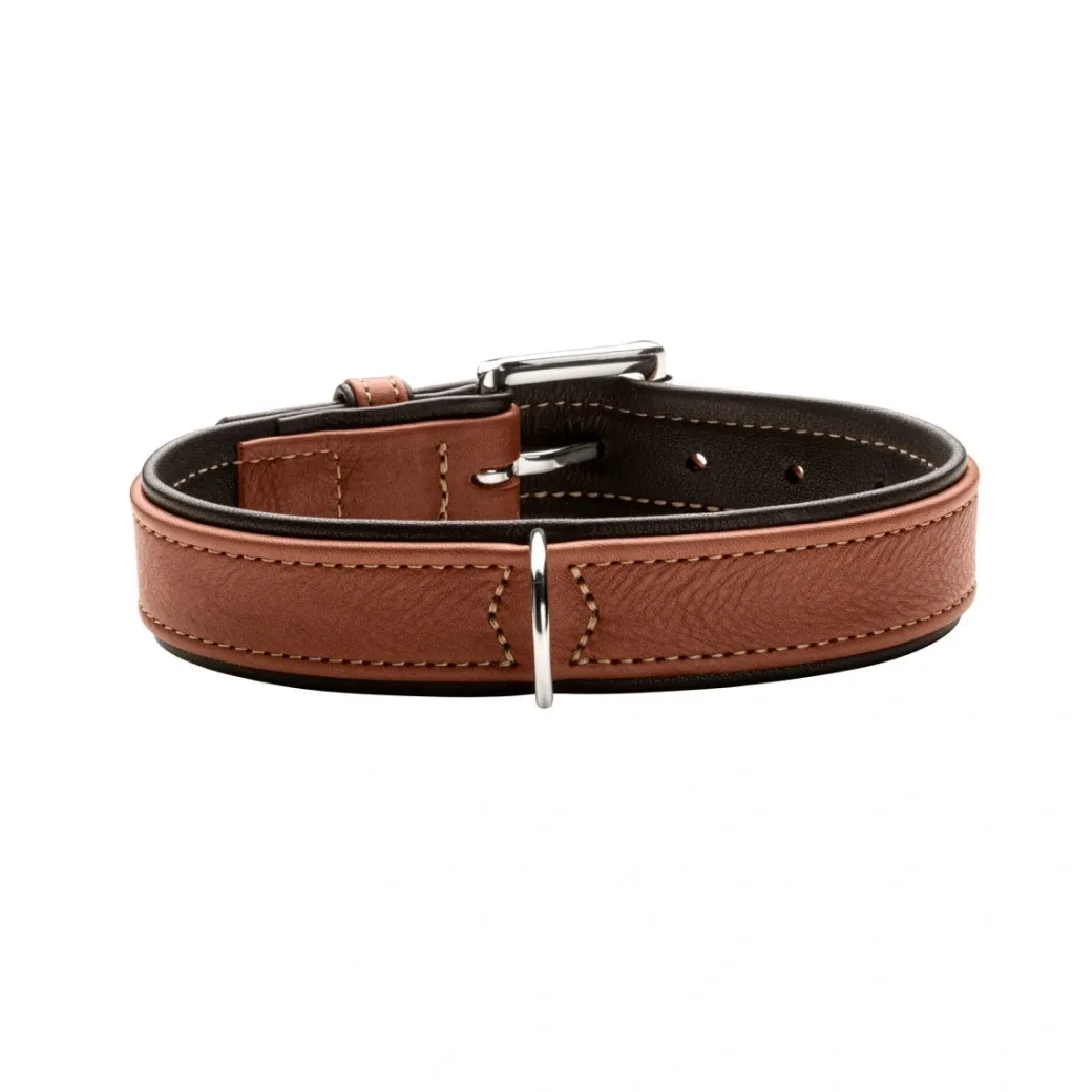 Hunter Hundehalsbånd læder Canada Elg Str.45 Cognac/Sort - 33-39 cm