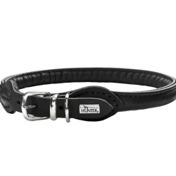 Hunter rundsyet hundehalsbånd okselæder 50 cm justering 41-46 cm - skånsom komfort til store hunde