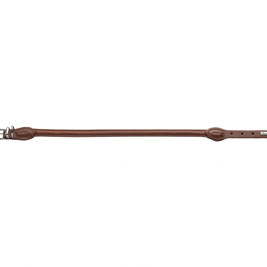 Hunter rundsyet okselæder halsbånd brun 45 cm - justering 38-42 cm skånsom komfort