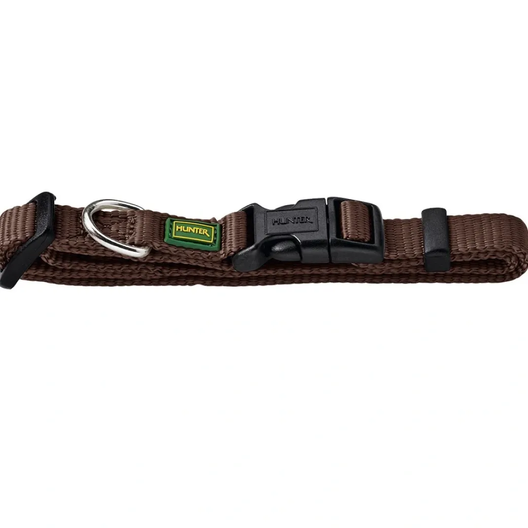 Hunter Vario Basic Halsbånd Brun M 30-45 cm - Ekstra bredt og komfortabelt nylonhalsbånd