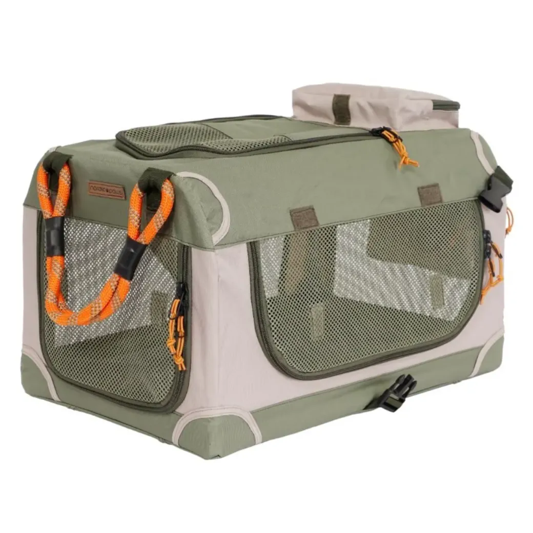 Nordic Paws Foldbart luksus hundebur i stof Army M - komfort og ro