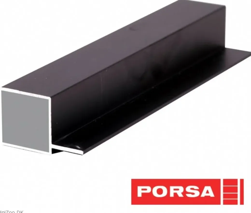Porsa sort aluprofil firkantet med flig 120 cm.