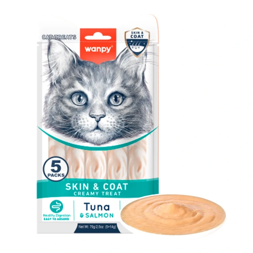 Wanpy Kat Funktionel Cremet Slikbar Godbid til hud og pels med Tun og laks